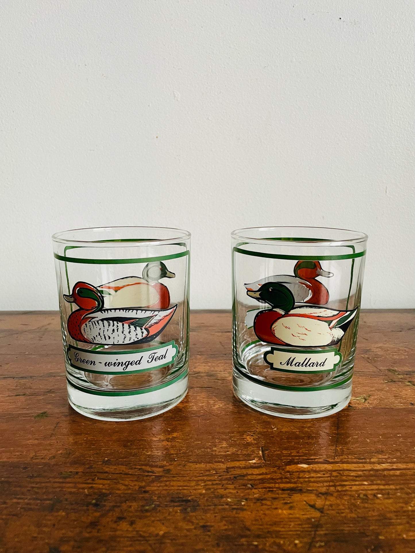 Vintage Georges Briard Heavy-Bottomed Bird Tumbler Drinking Glasses - Green-Winged Teal & Mallard Ducks - Set of 2