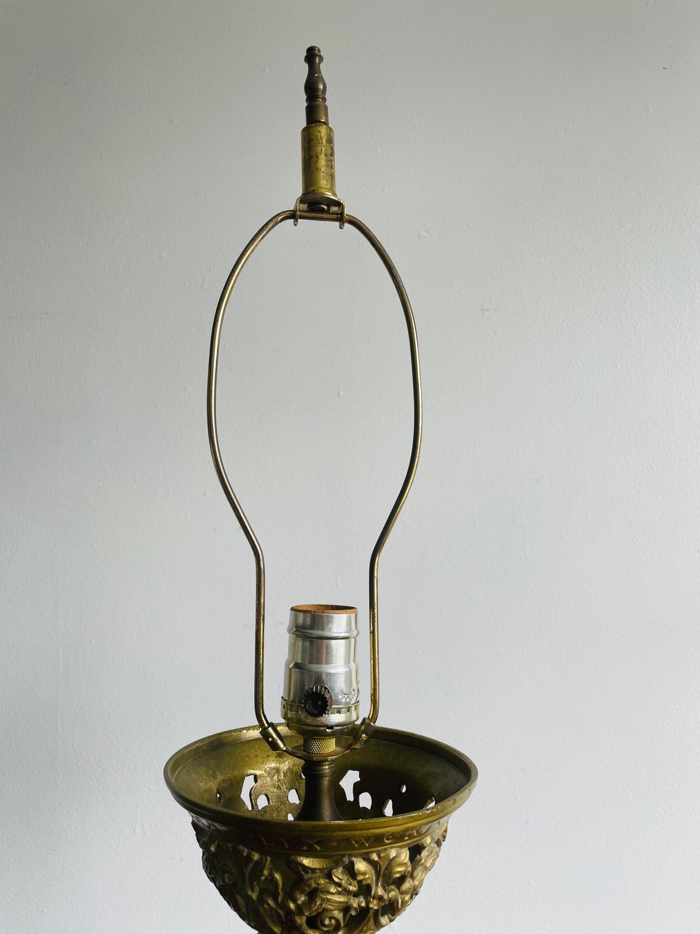 Antique Heavy Solid Brass Church Altar Candle Holder Turned Into Lamp - Originally from Montreal