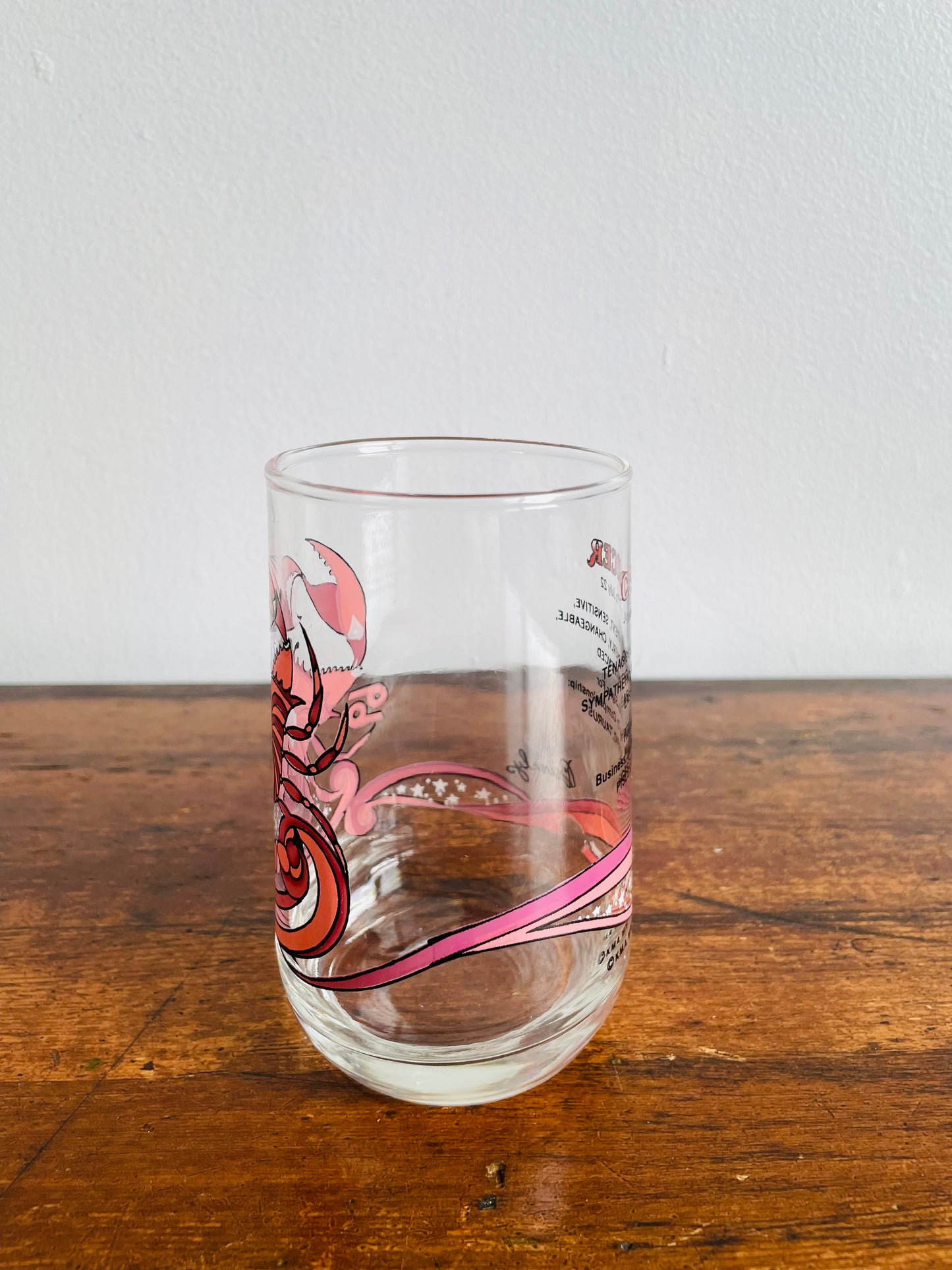 1976 K.M.A. Beverly Arby's Astrology Zodiac Drinking Glass - Cancer Crab Sign - June 22 to July 22 Birthdays