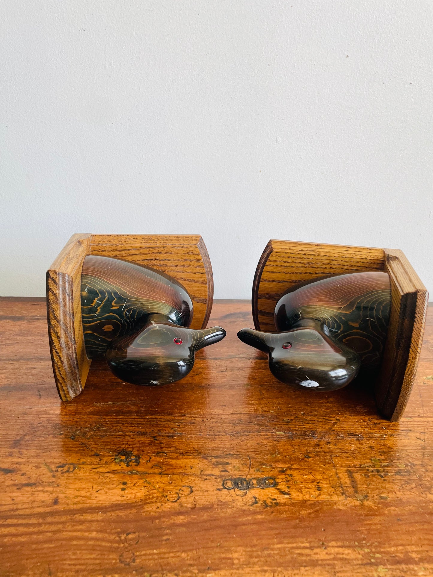 Vintage Bundy & Company Wood Duck Decoy Bookends - Set of 2