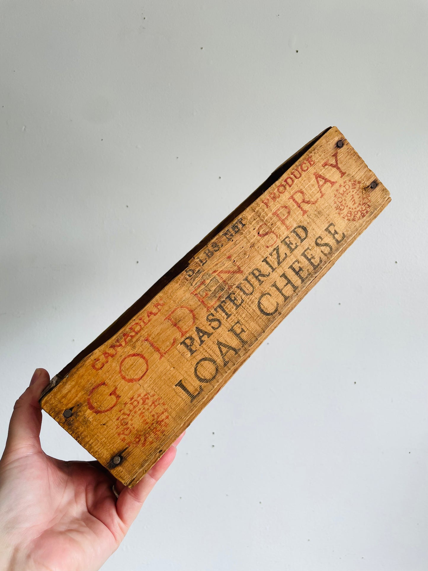 Vintage Wood Cheese Box - Golden Spray Canadian Produce - Pasteurized Loaf Cheese - National Grocers Co. Toronto