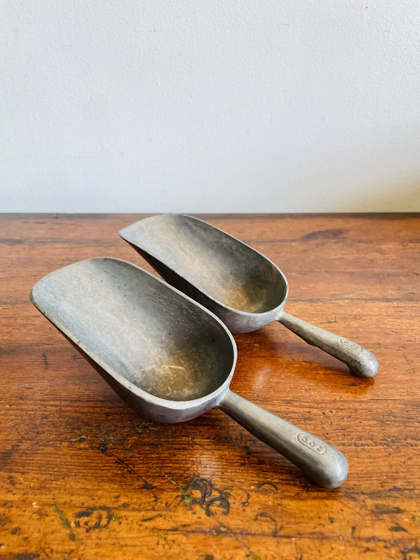 Vintage Pewter Metal 5 oz Scoops with Handles - Set of 2 - Made in Thailand