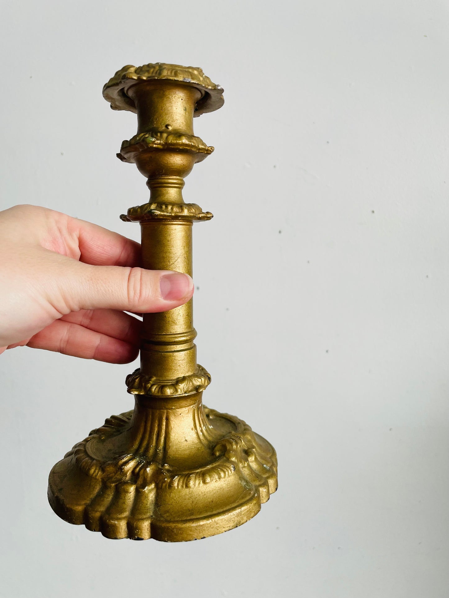 Vintage / Possibly Antique Iron Candle Holders with Plaster & Gold Finish - Very Sturdy & Solid - Set of 2