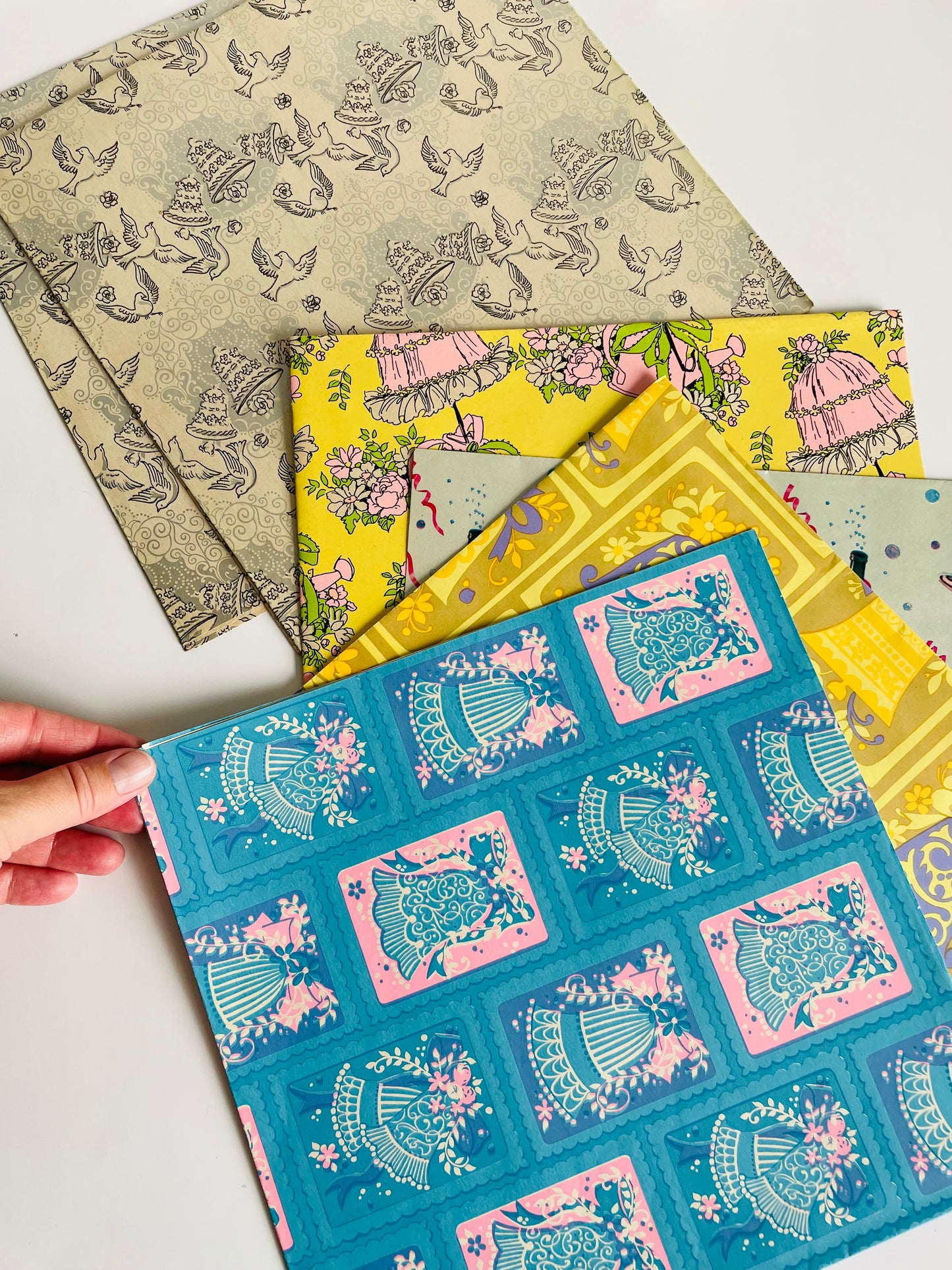 Vintage Wrapping Paper / Gift Wrap Bundle - Scrapbooking, Collage Art, DIY, Crafts, Etc. - Celebration / Wedding / Anniversary Theme