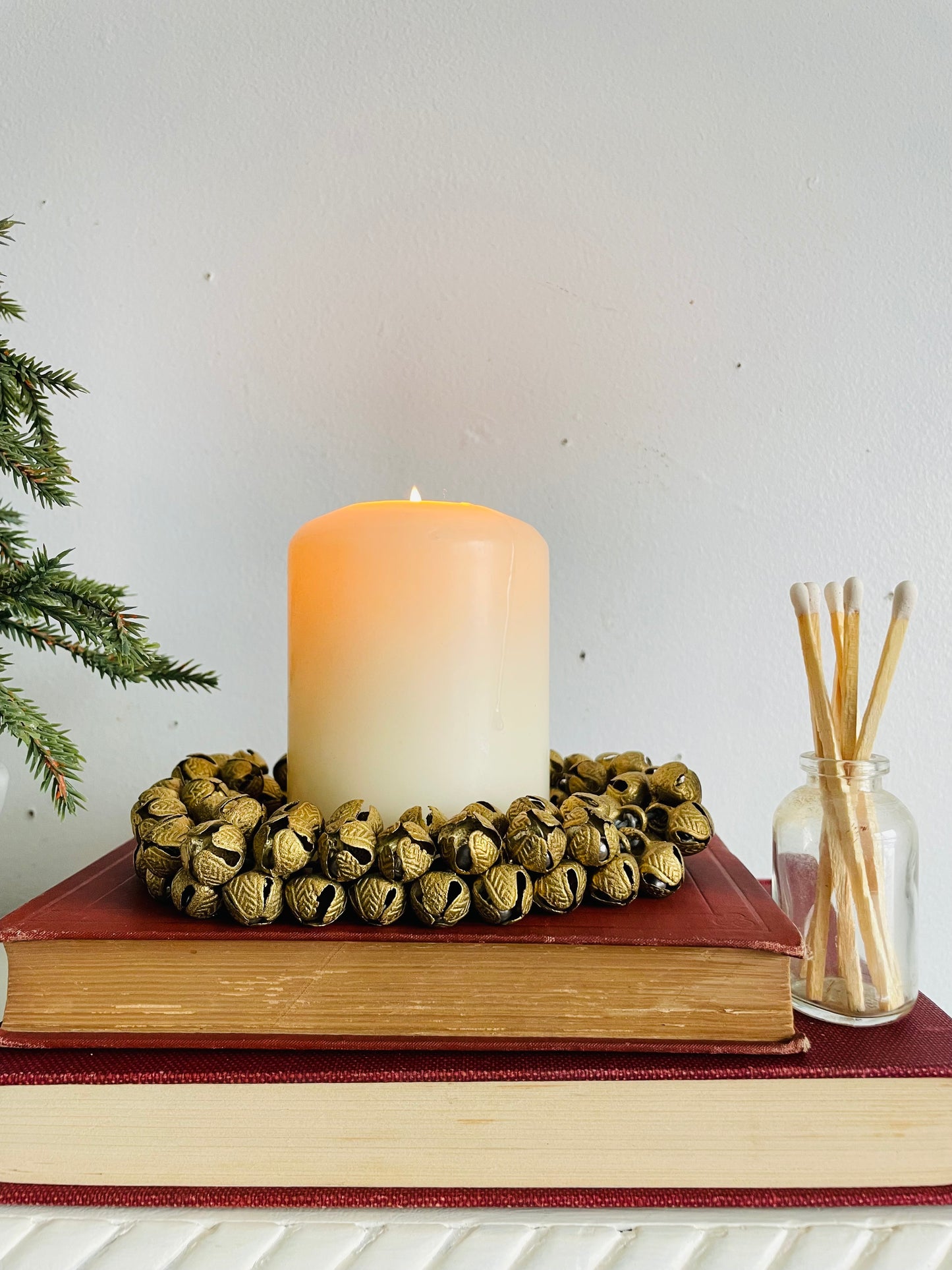Vintage Heavy Wreath of Solid Brass Mini Jingle Bells on Sturdy Wire - Great to Hang or Hold a Candle!
