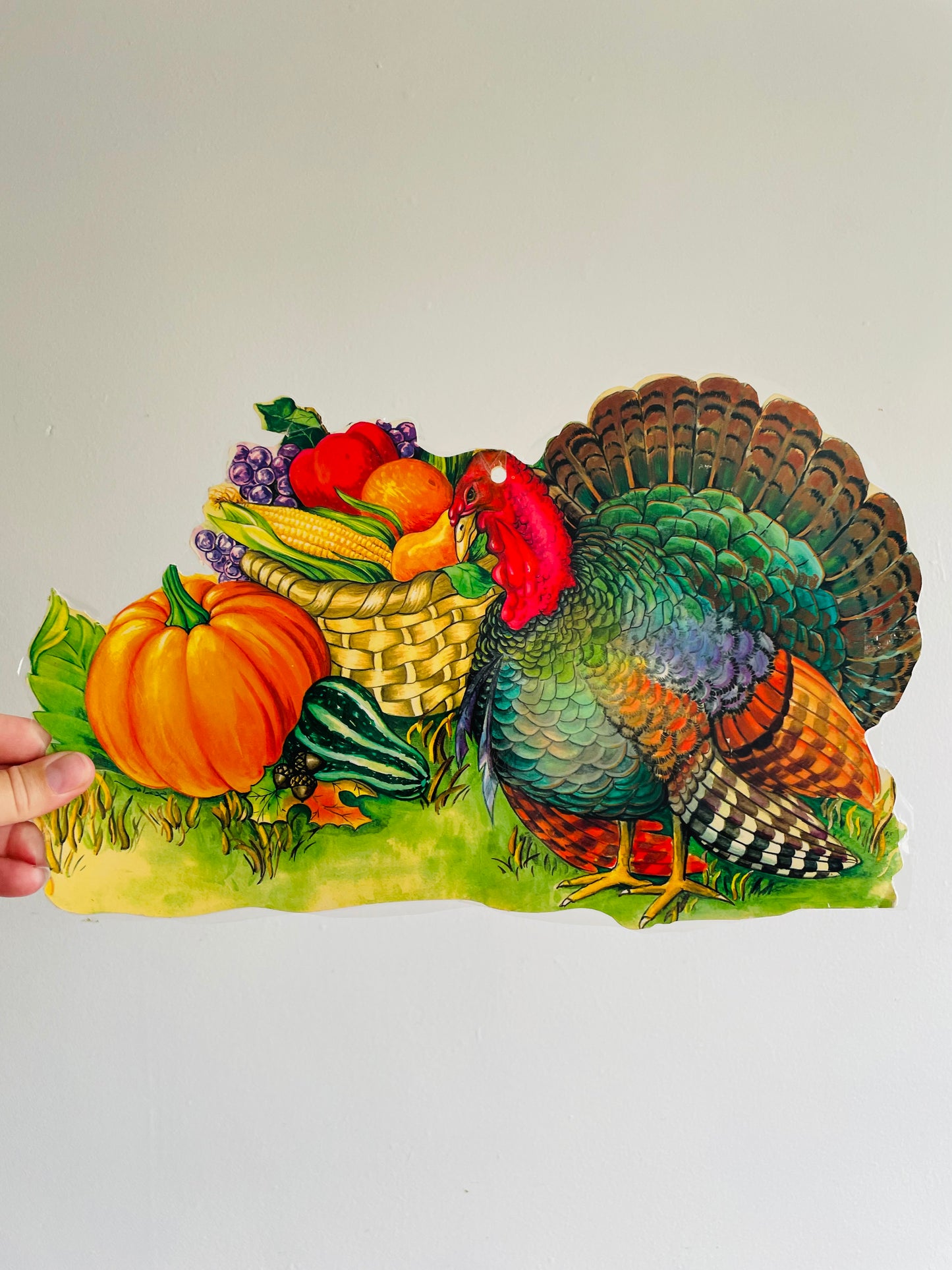 Vintage Thanksgiving Cardboard Cutout - Turkey with Bountiful Harvest # 1