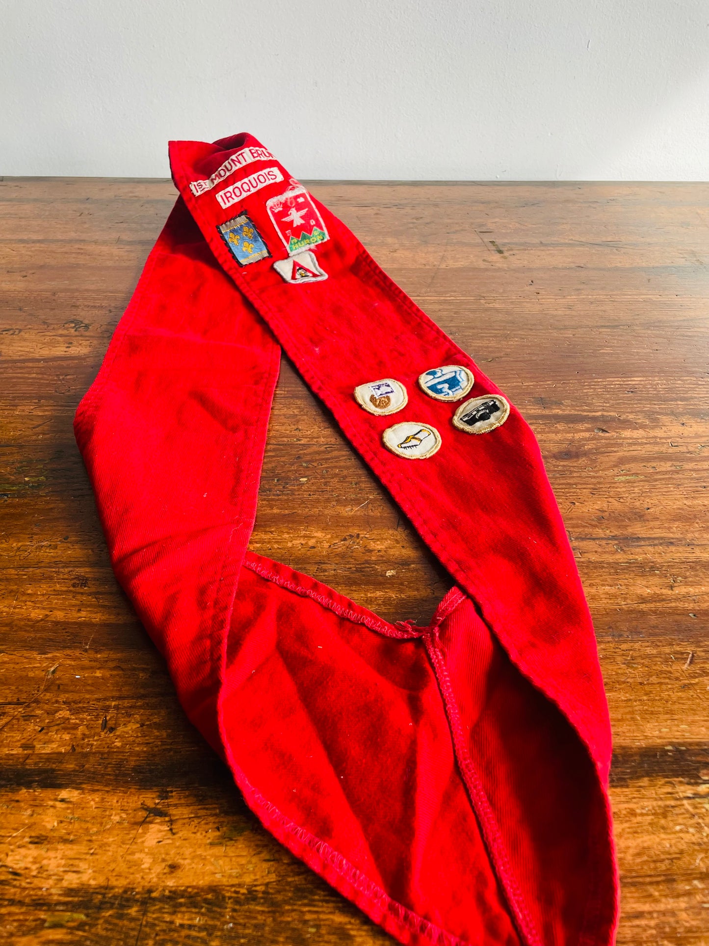 1960s Boy Scouts of Canada Red Merit Badge Sash with 7 Patches - 1st Mount Bruno Iroquois