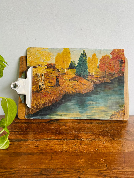 Original Art Painting on Canvas of Forest in Autumn Along River