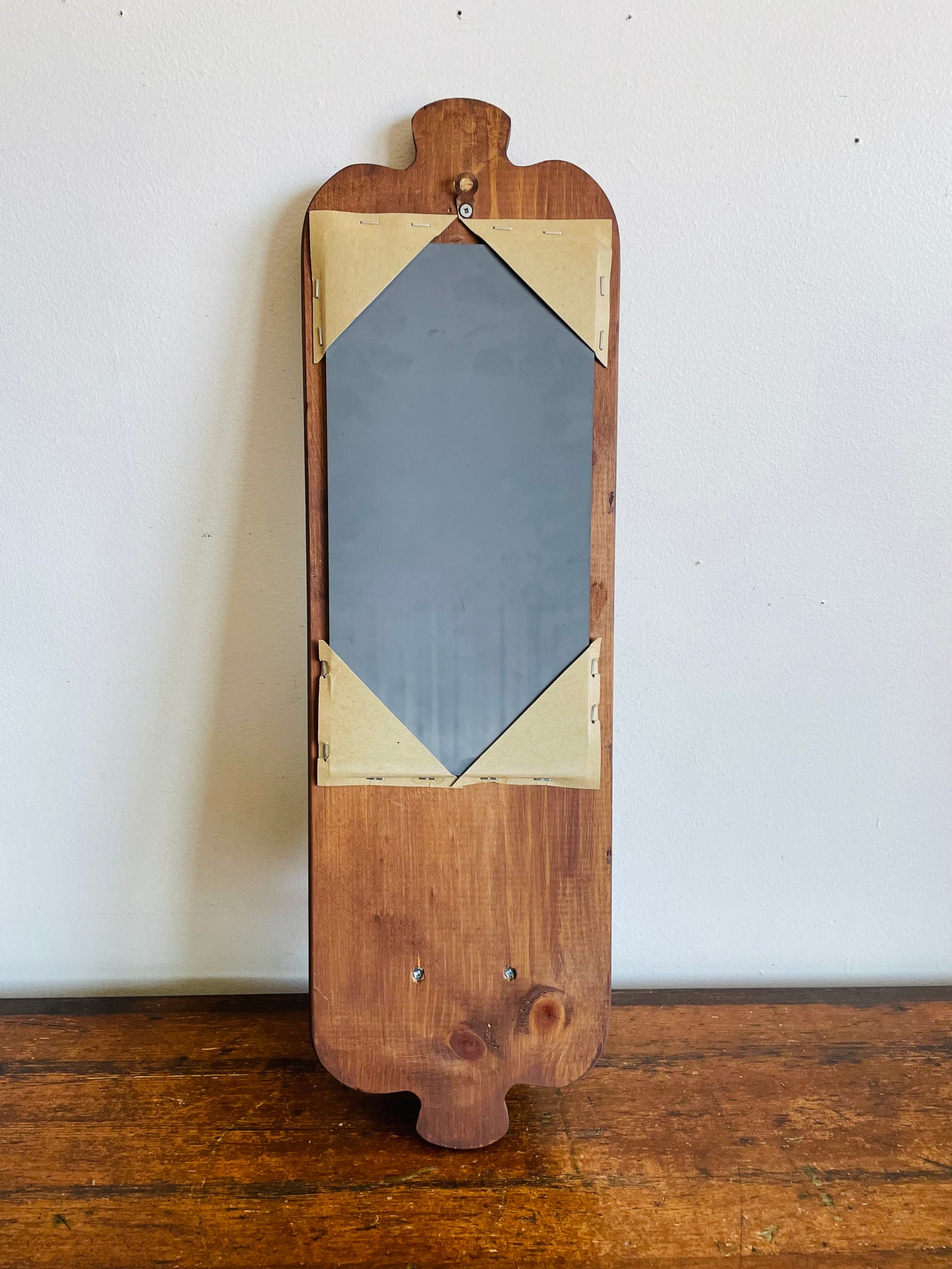 Vintage Organic Wavy Shaped Wood Mirror with Shelf Ledge #2 - 2 Feet Long - No Shipping