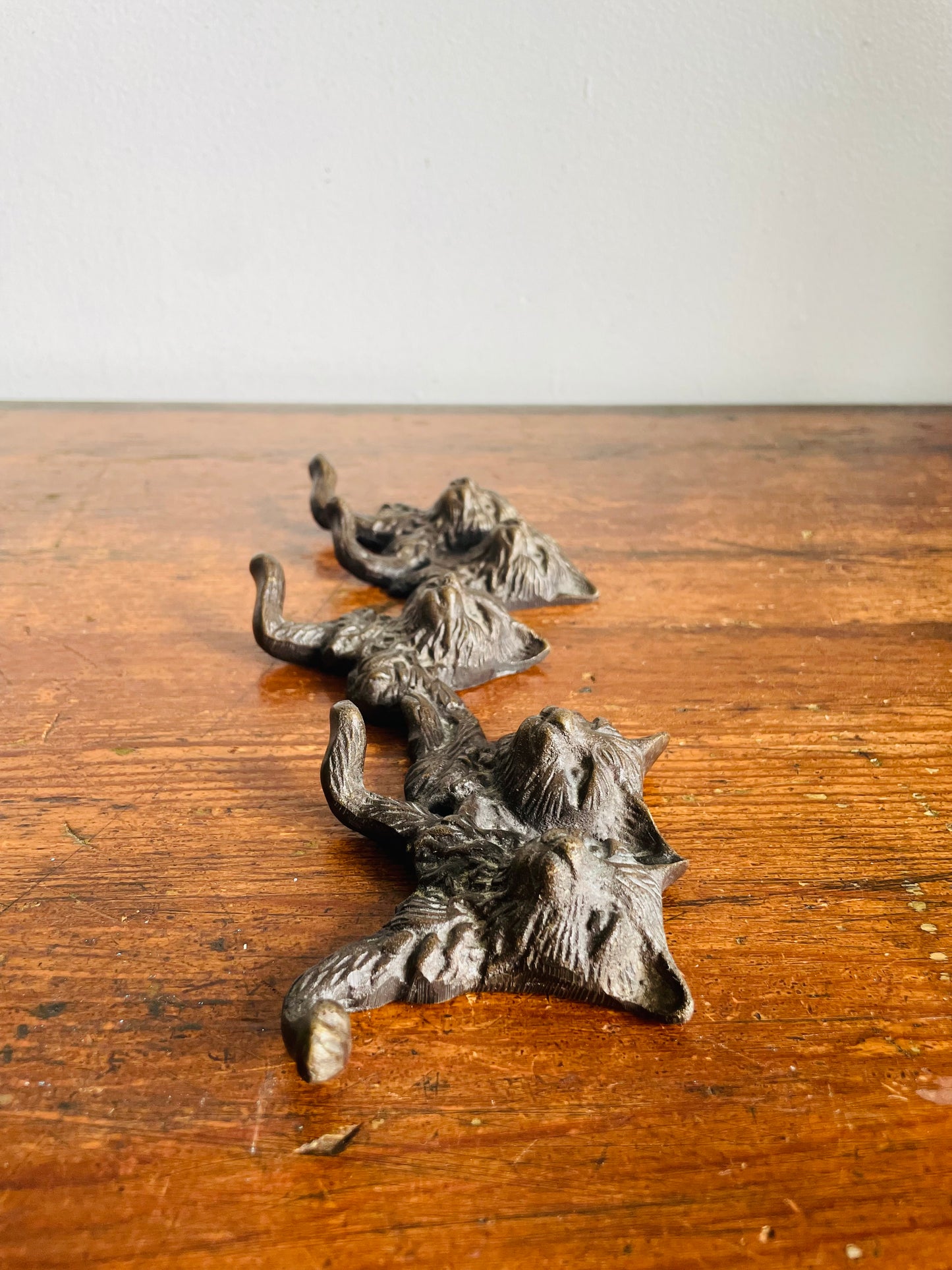 Vintage Solid Brass Kitten Cats Wall Hook Hanger or Key Rack