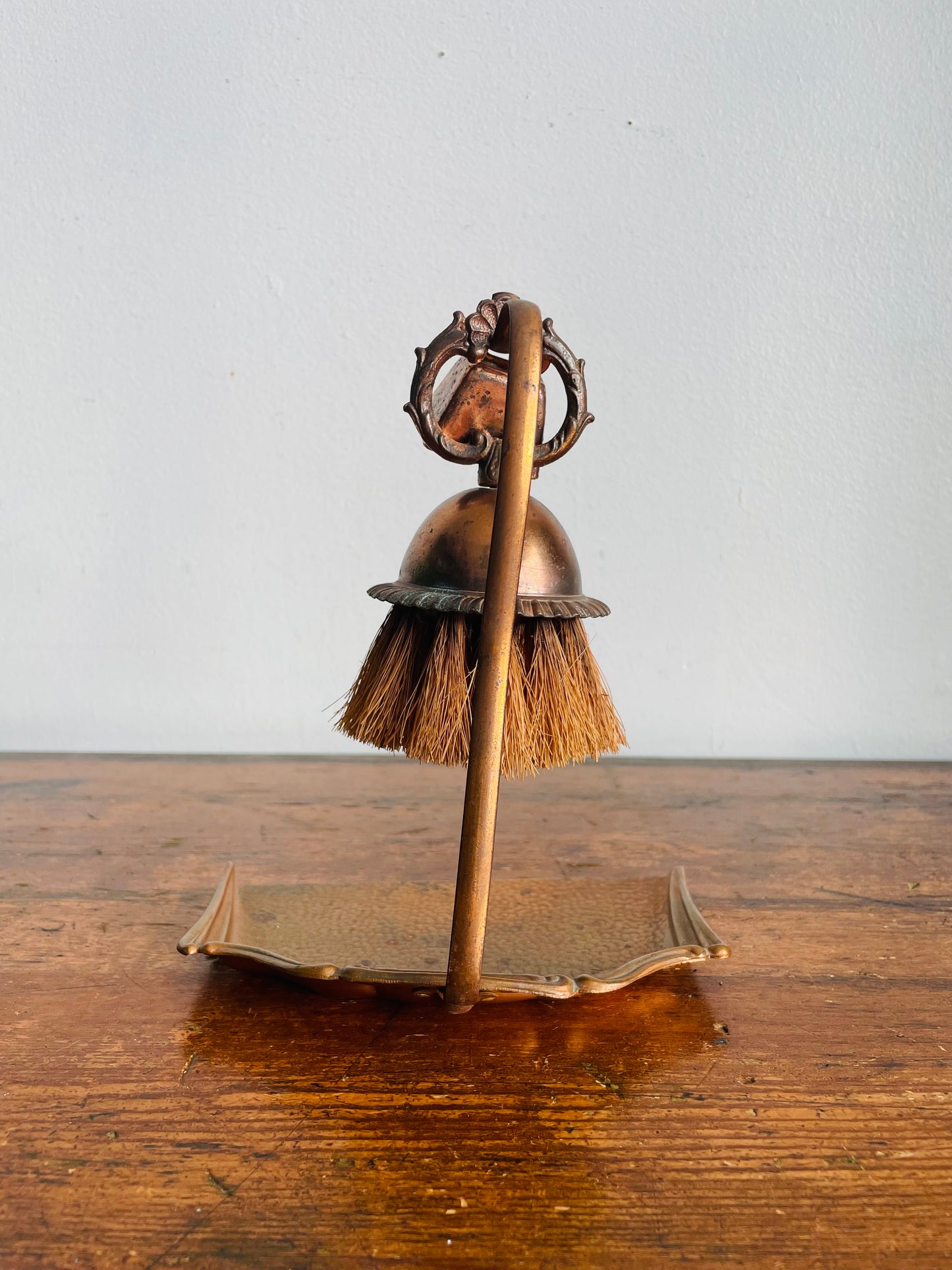 Antique Copper Silent Butler Crumb Catcher Dustpan with Hook Hanger, Brush & Bell - Set of 3 Pieces - Celtic Quality Plate - Made in England