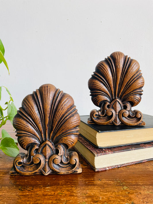 Vintage Bookends with Feathered Plume Ornate Scrollwork Design - Set of 2