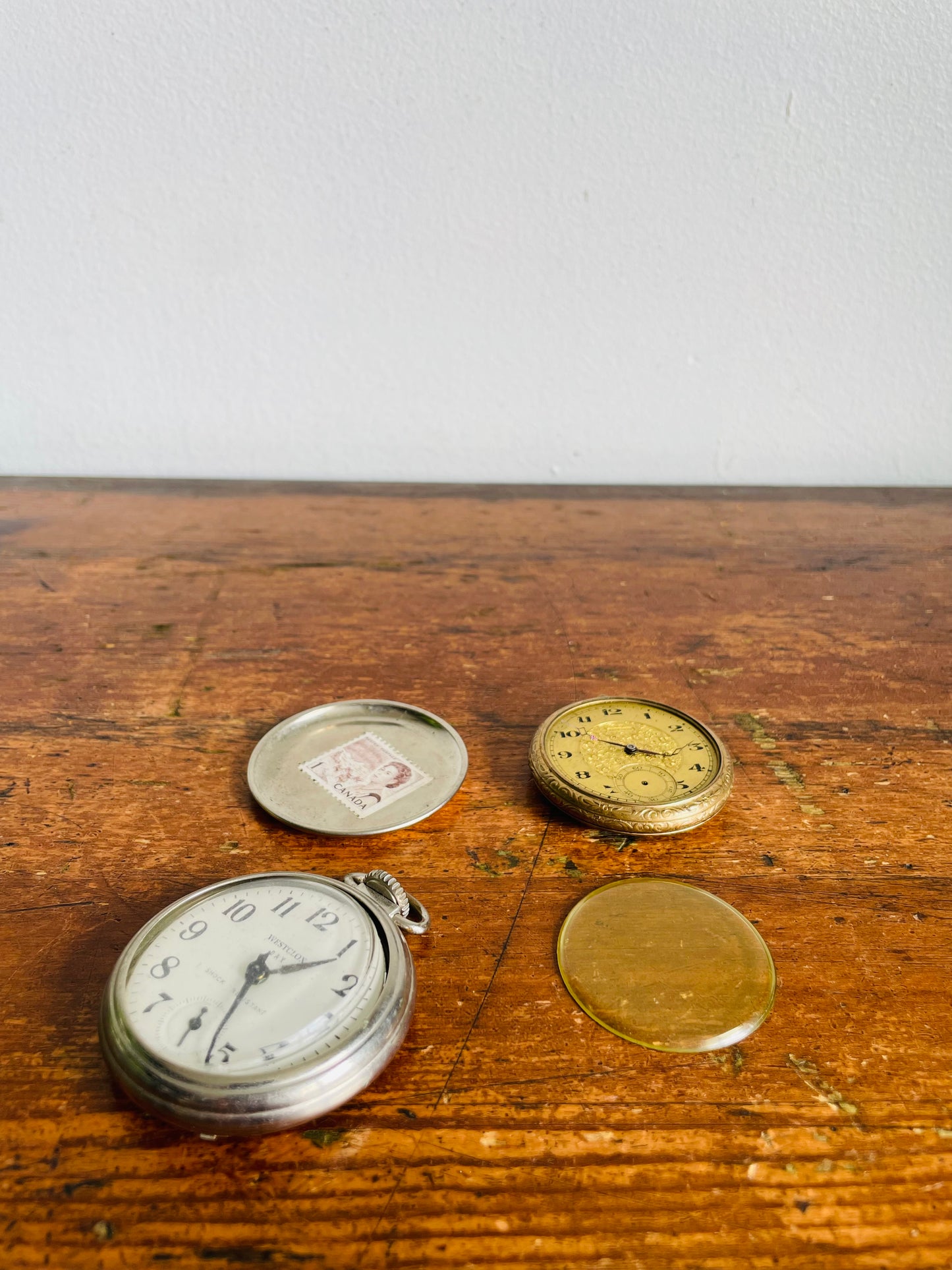 Vintage / Possibly Antique Pair of Pocket Watches - Gold Swiss Made / Silver Westclox Dax Canada Made - Set of 2 - AS-IS