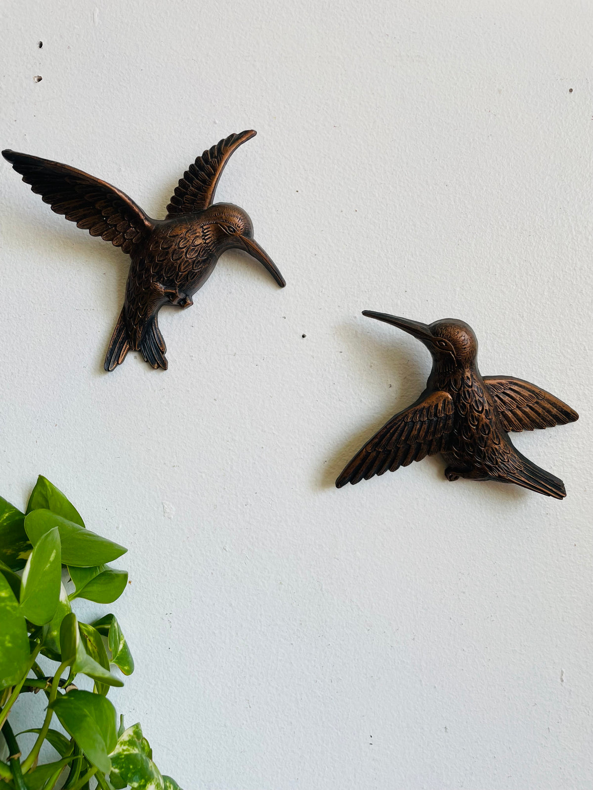 Vintage Dart Industries Wall Hanging Copper Toned Hummingbirds - Set of 2 Birds