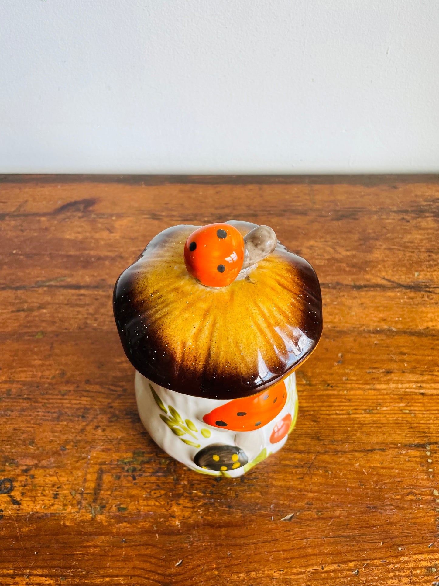 Vintage Medium Laurentian Pottery Merry Mushroom Kitchen Canister Jar with Lid - Made in Canada