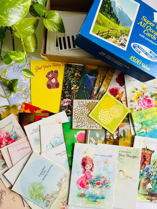 Vintage Box of Unused Assorted Greeting Cards for All Occasions - Set of 34 with Envelopes