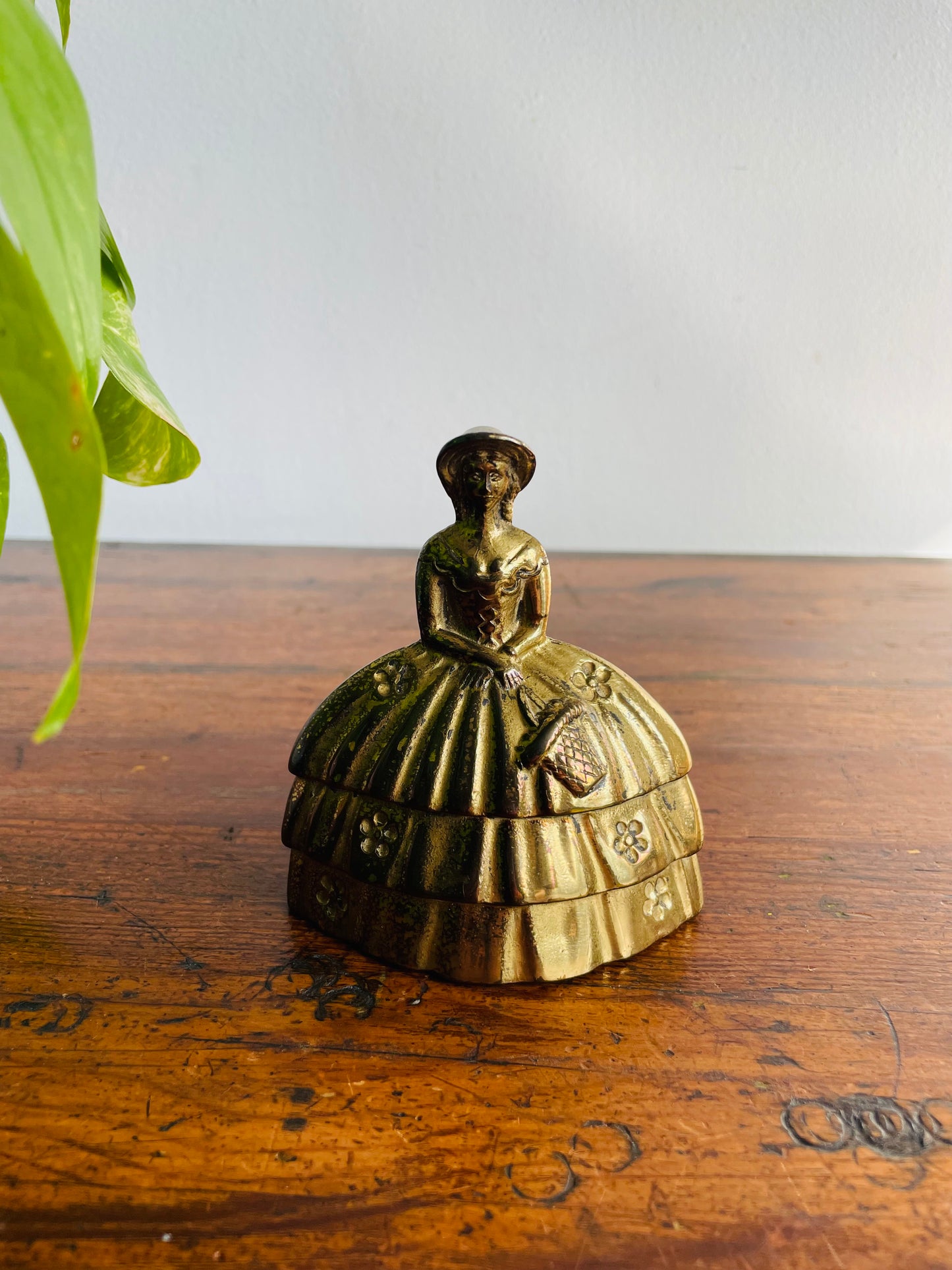 Solid Brass Bell with Victorian Lady in Floral Dress # 2 - Made in England