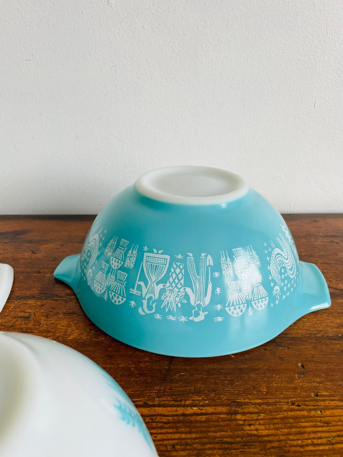 Pyrex 441, 442 & 443 Cinderella Nesting Bowls - Amish Butterprint Turquoise Pattern - Set of 3 Mixing Bowls