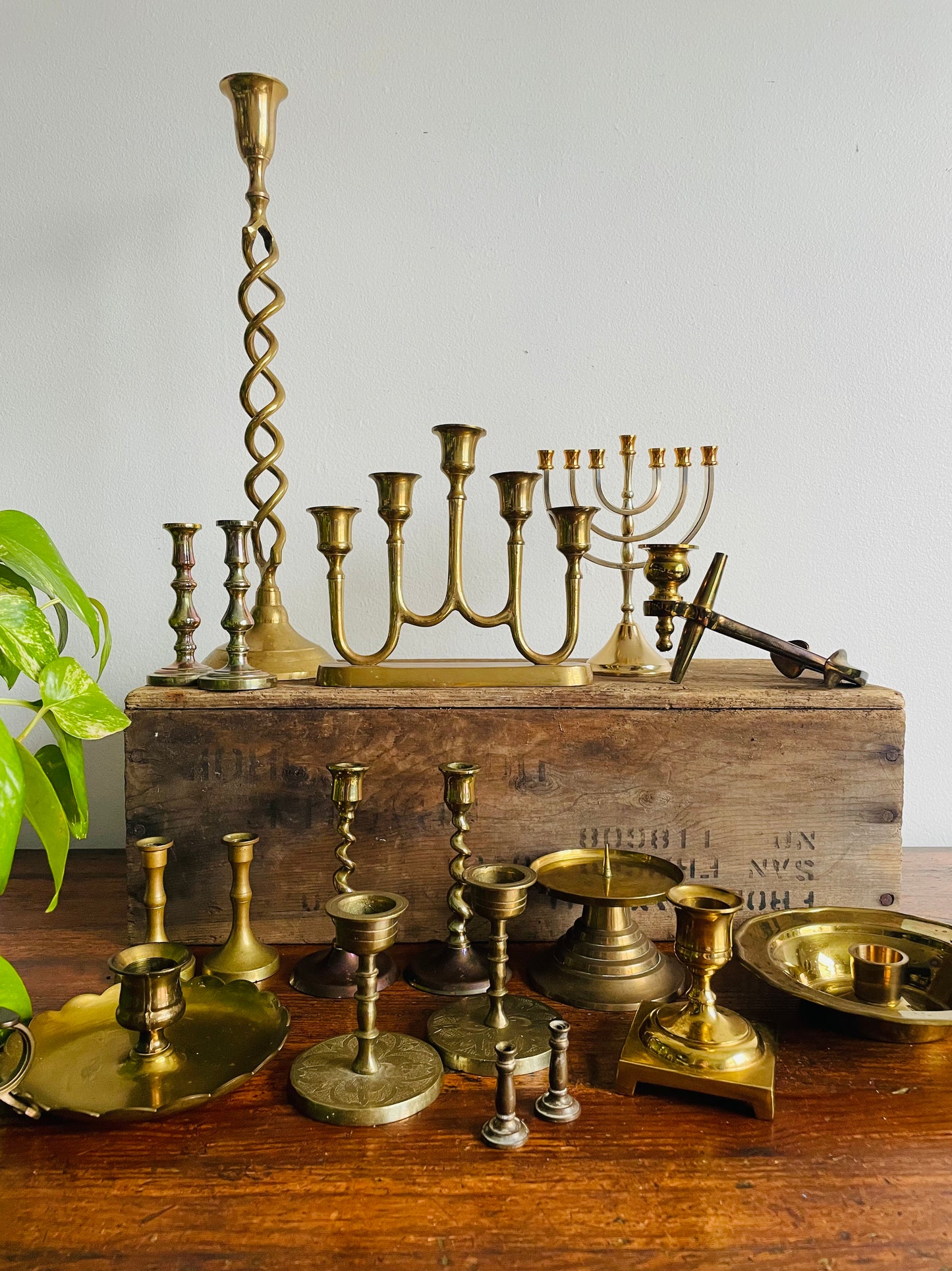 Brass Chamberstick Candle Holder with Dish - Made in India