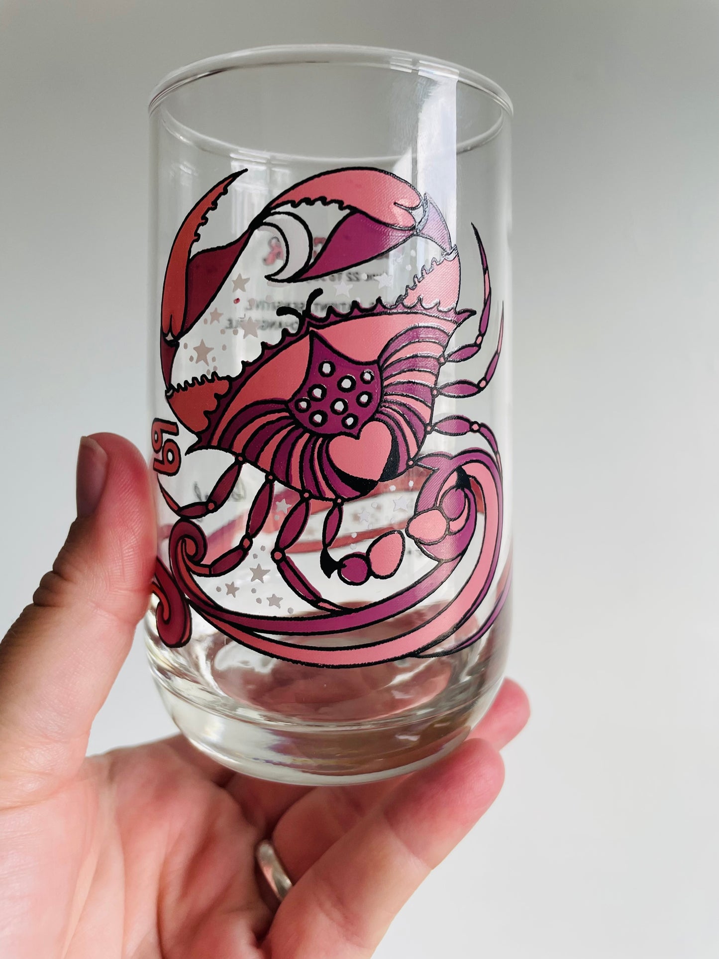 1976 K.M.A. Beverly Arby's Astrology Zodiac Drinking Glass - Cancer Crab Sign - June 22 to July 22 Birthdays