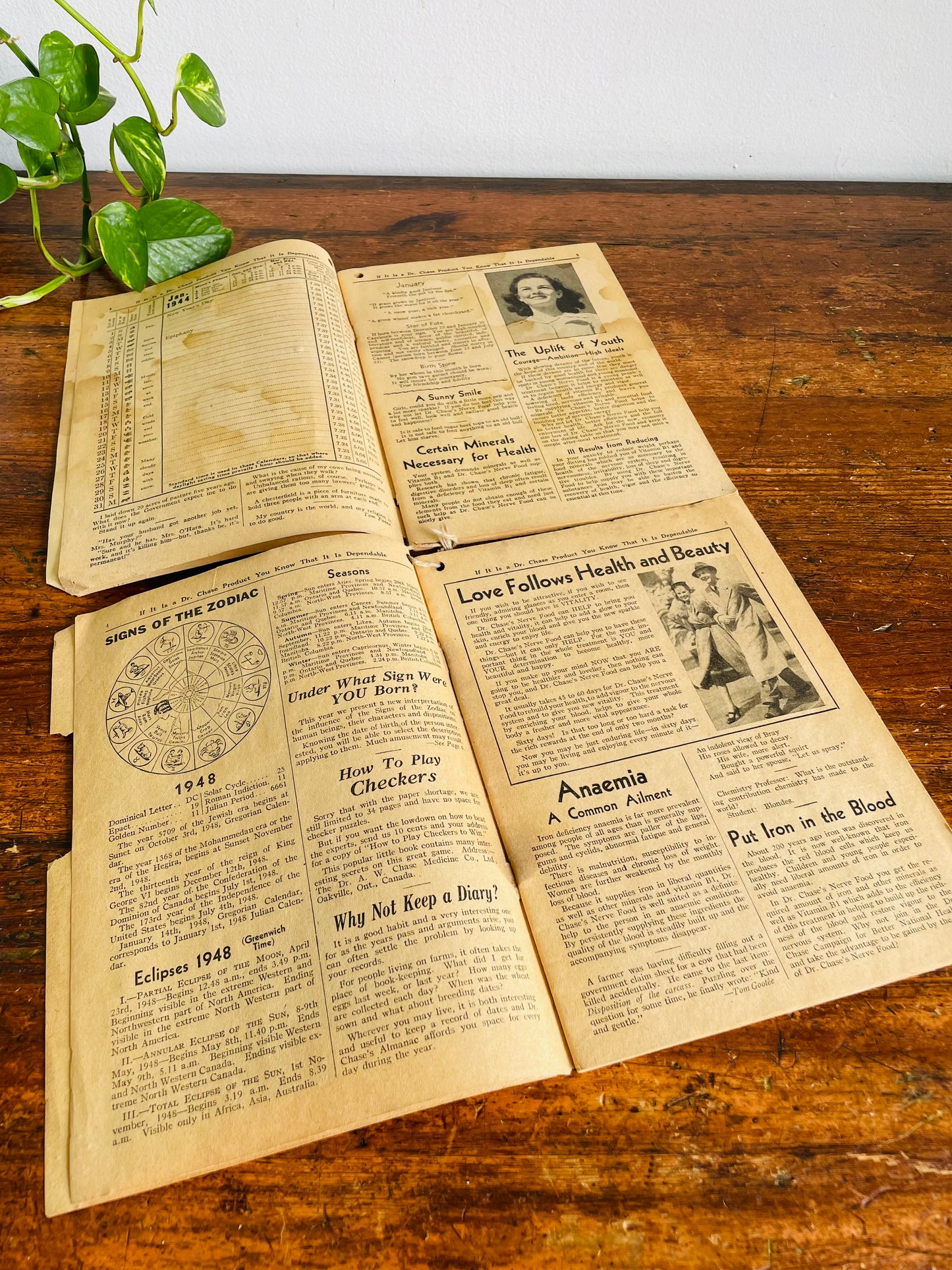 Vintage 1944 & 1948 Dr. A.W. Chase's Calendar Almanac Paper Booklets - For The Home, Factory, Farm & Office - Set of 2 - Oakville, Canada