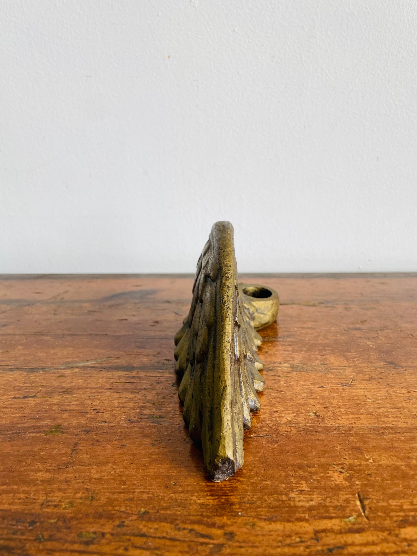 Vintage Solid & Heavy Gold Cast Iron Angel Wing Candle Holder