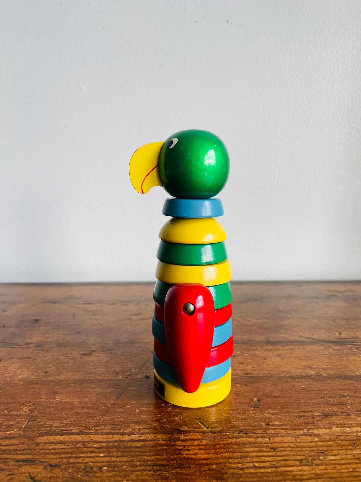 Vintage 1960s Brio Wood Stacking Parrot Bird Toy - Made in Sweden