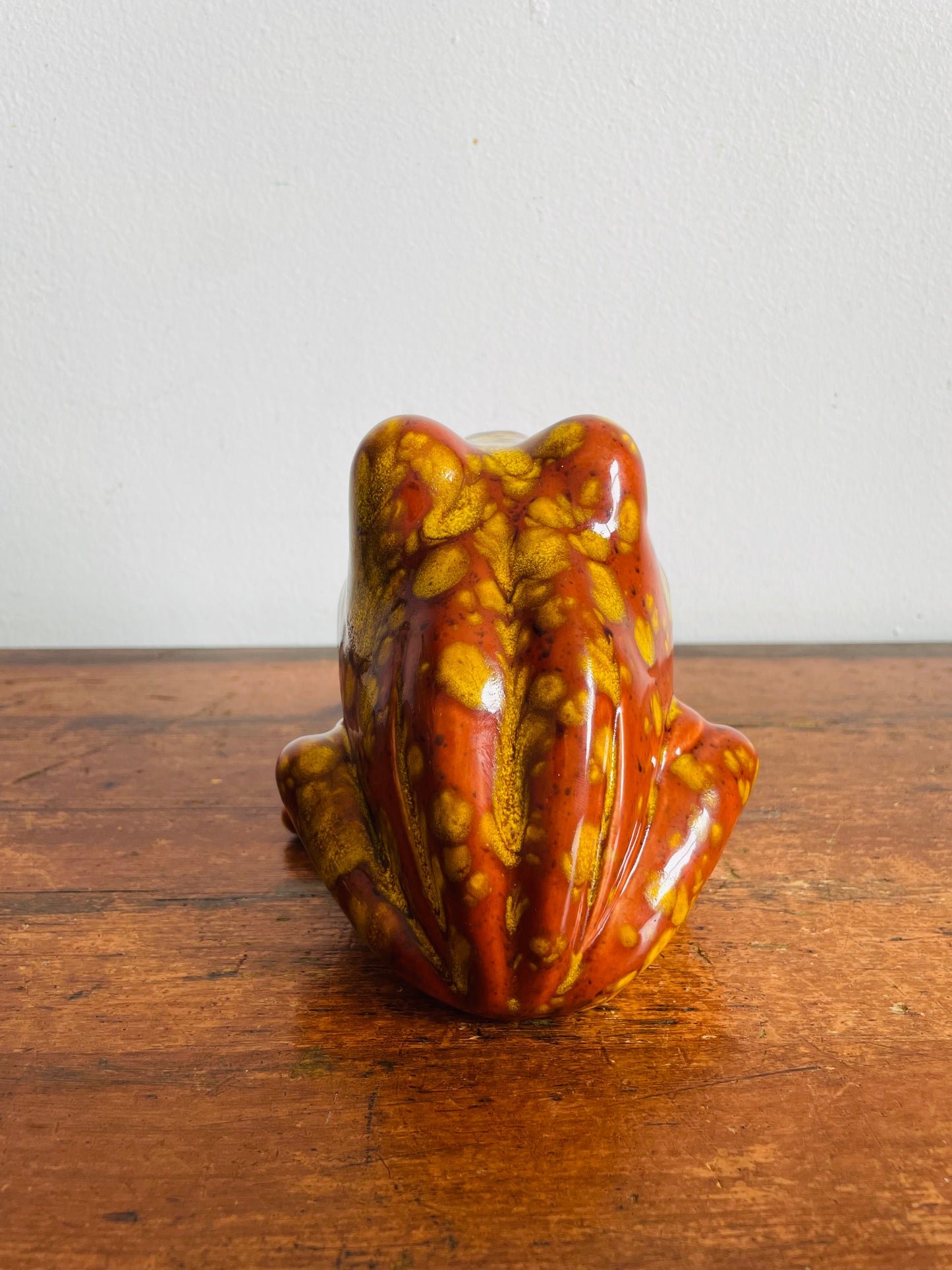 Vintage 1979 Wide Mouthed Frog Scrubbie / Scrubby Sponge Holder - Brown & Yellow Acid Drip Glaze