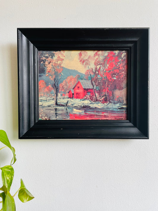 Autumn Reflections by Phillip Shumaker Framed Red Barn on River Print Picture