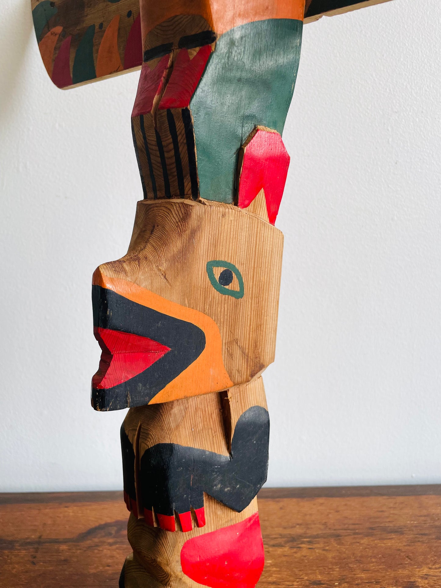 Handmade & Painted Carved Wood Totem Pole