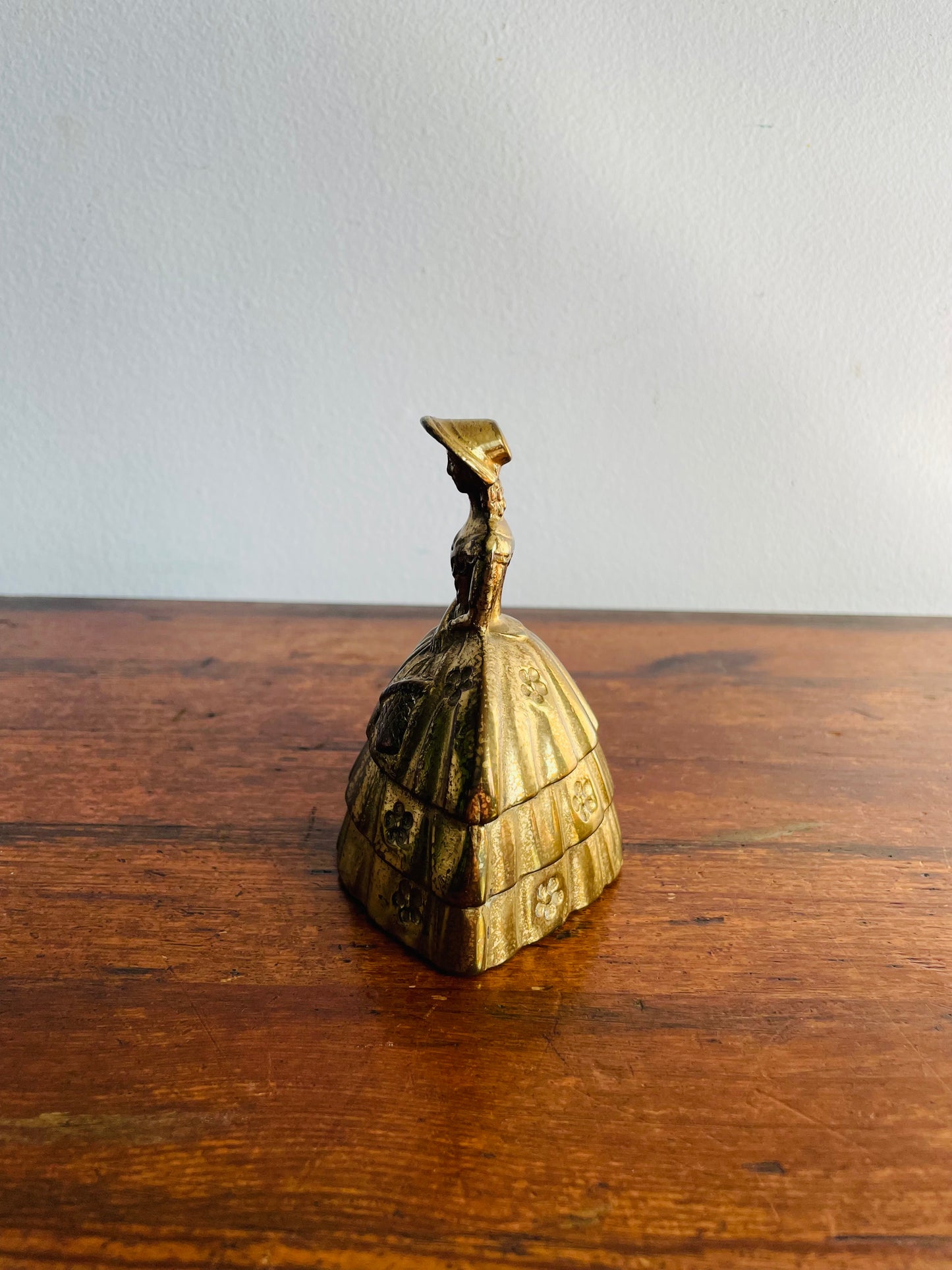 Solid Brass Bell with Victorian Lady in Floral Dress # 1 - Made in England