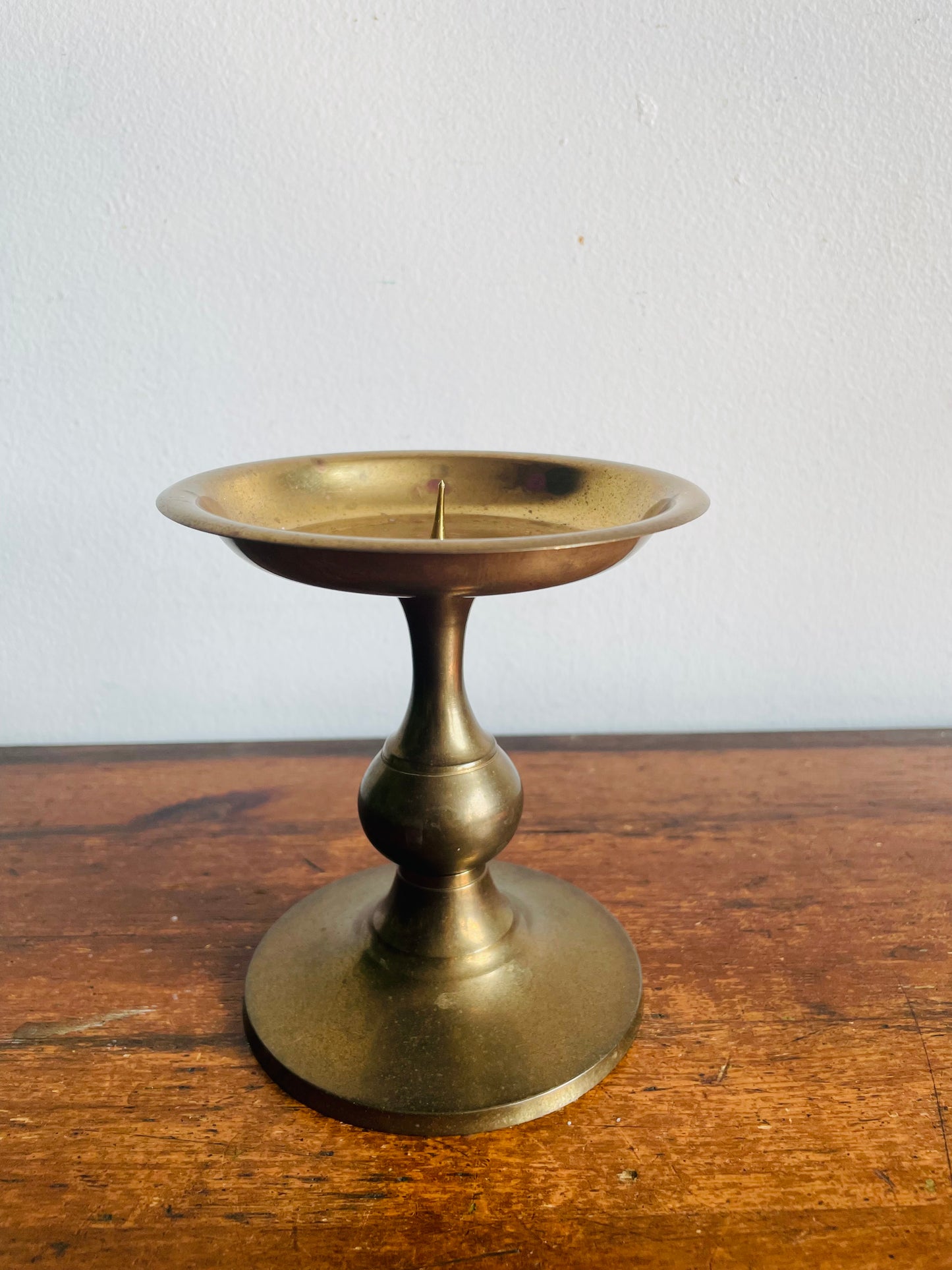 Vintage RIH Solid Brass 5" Pillar Candle Holder with Spike - Made in India