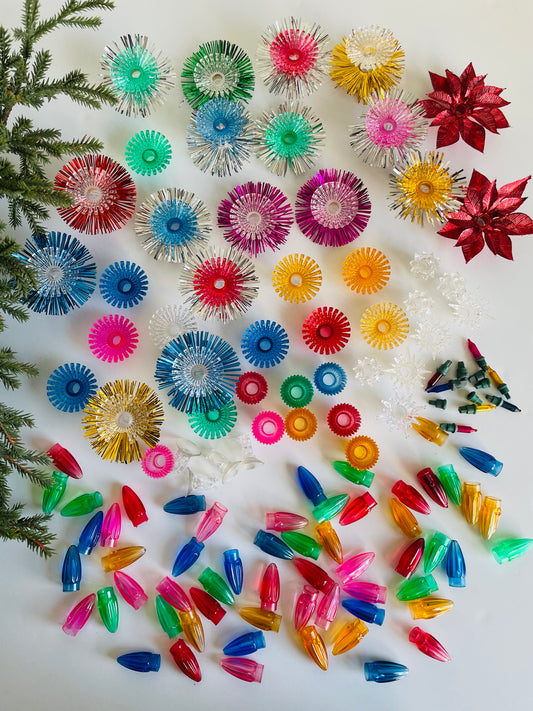 Vintage Collection of Assorted Christmas Light Reflectors & Plastic Bulbs - 107 Pieces