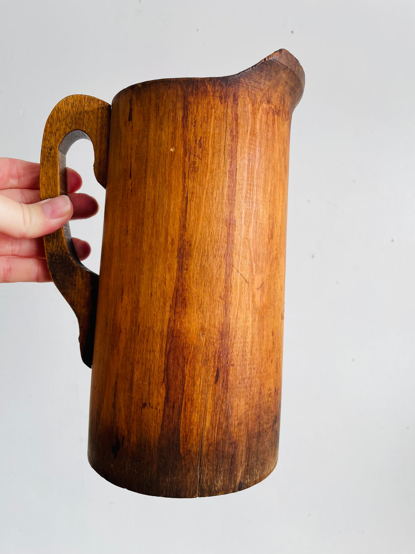 Vintage Wood Quart Treen Noggin Pitcher Water Jug with Handle - Newmarket, Ontario, Canada - Hollowed Out Tree Trunk