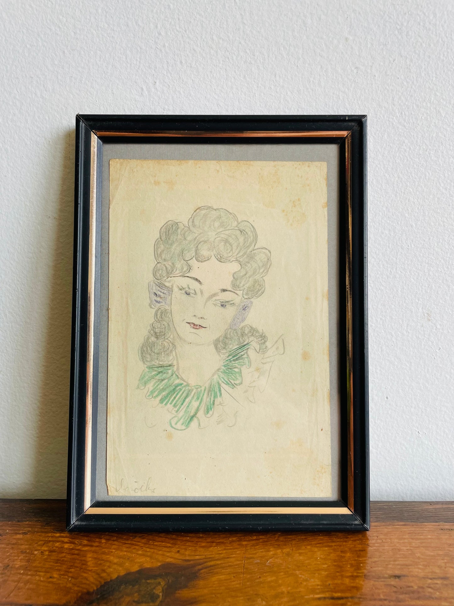 Original Art - Framed Sketch Portrait Picture of Woman - Signed
