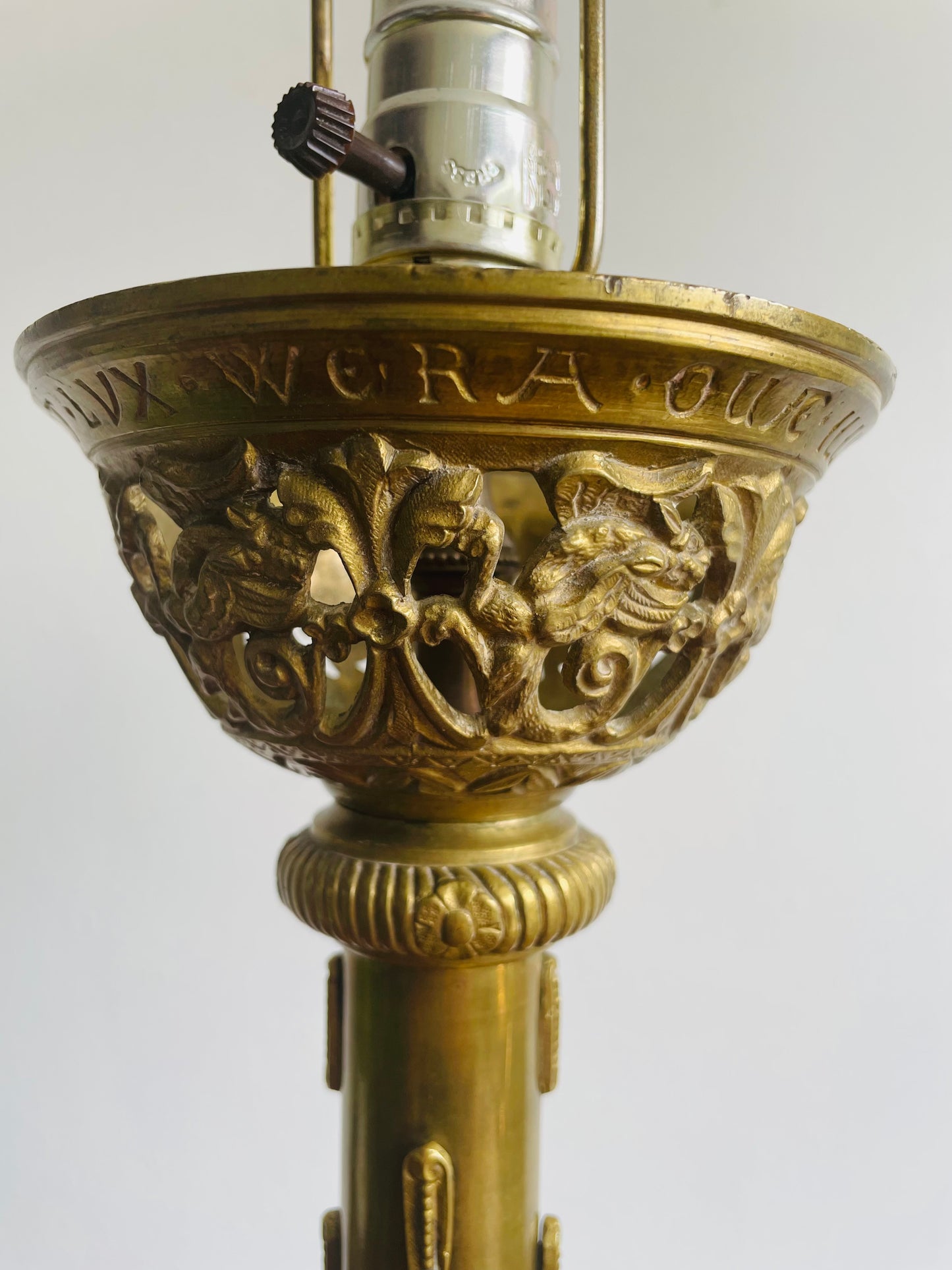 Antique Heavy Solid Brass Church Altar Candle Holder Turned Into Lamp - Originally from Montreal