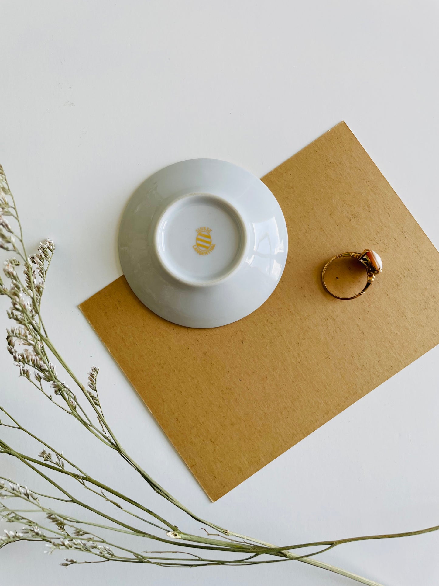 Vintage Suisse Langenthal Miniature White & Gold Plate with Flowers - Ring Dish / Butter Pat / Jewellery - Made in Switzerland - Franklin Mint Miniature Plates of the World Collection