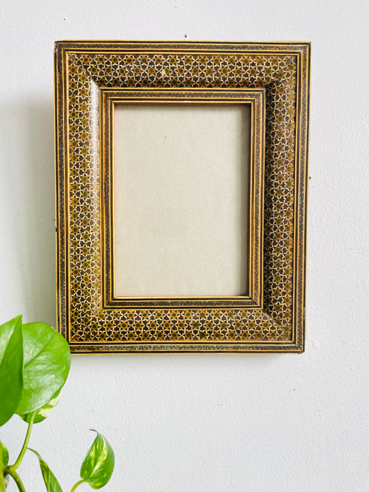 Vintage Persian Khatam Kari Wood Marquetry Picture Frame - Wire on the Back for Hanging - 4" x 6" Photo Size