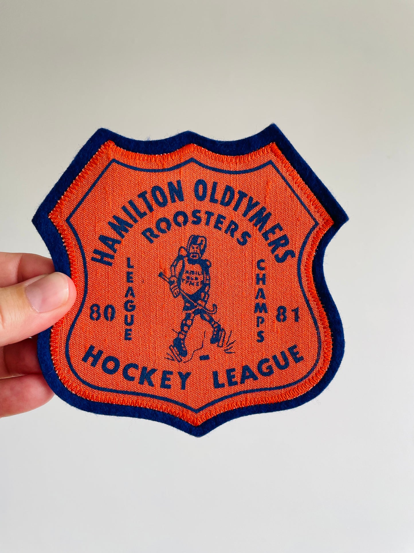 Vintage Felt Hockey Patch - 1980 / 1981 Roosters League Champs Hamilton Oldtymers Hockey League