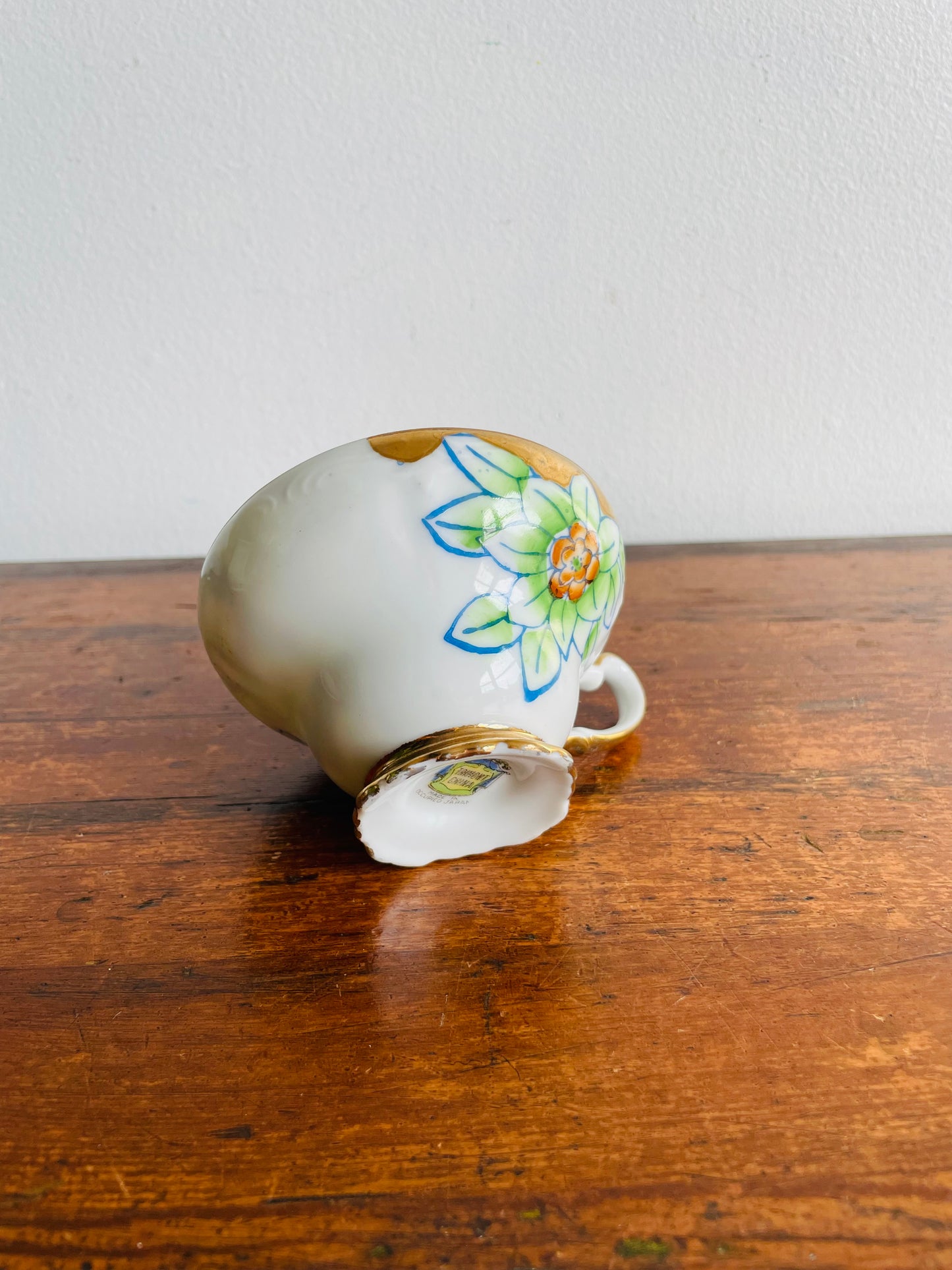 1940s Trimont China Hand Painted Gold & Flower Teacup & Saucer - Made in Occupied Japan