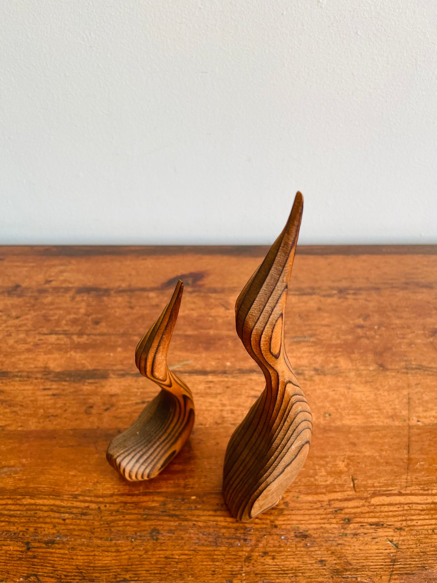 Mid-Century Modern Carved Redwood Birds by Oscar W. Johnston - Set of 2