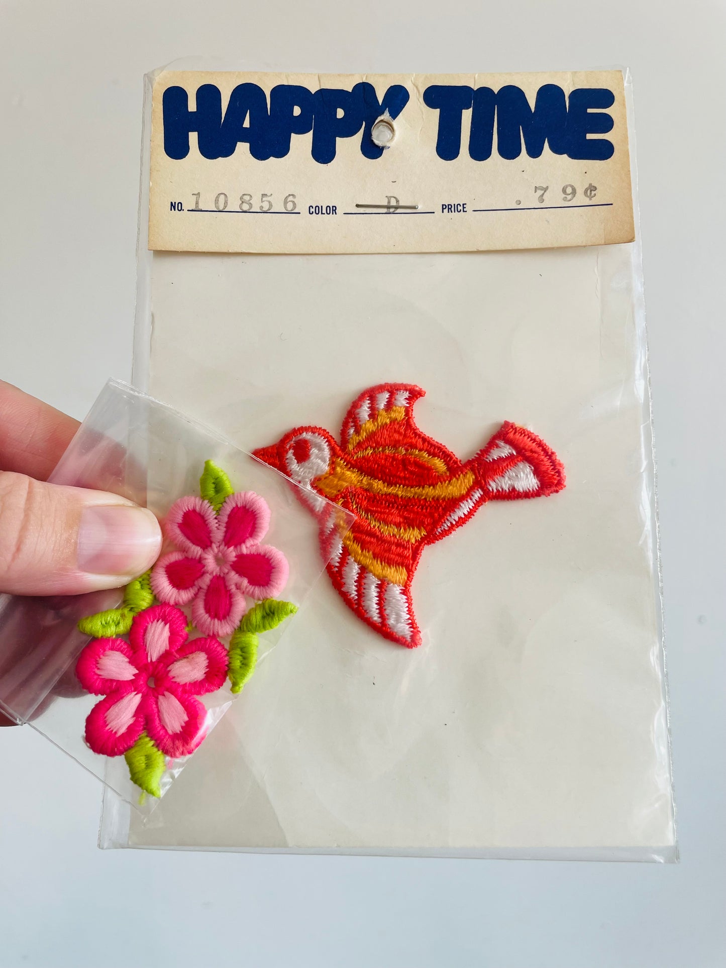 Groovy Patches - Happy Time Orange & Yellow Bird & Pink Flowers - Set of 2