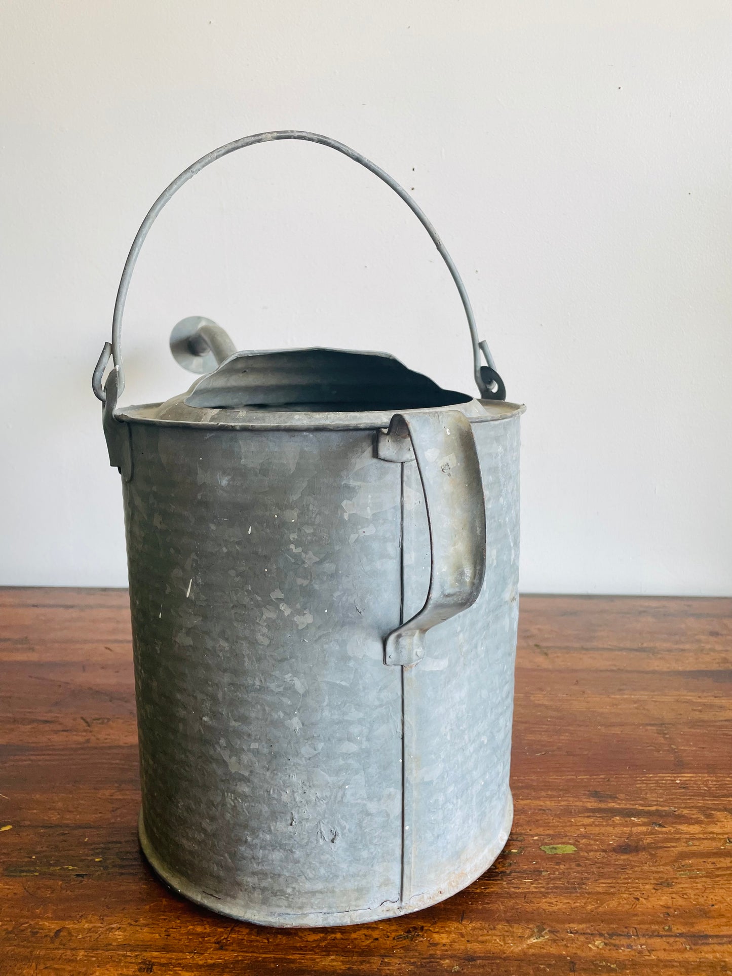 Vintage Large Zinc Galvanized Metal Watering Can with Pour Spout- Outdoor Use & Rustic Garden Decor - Tested & Holds Water