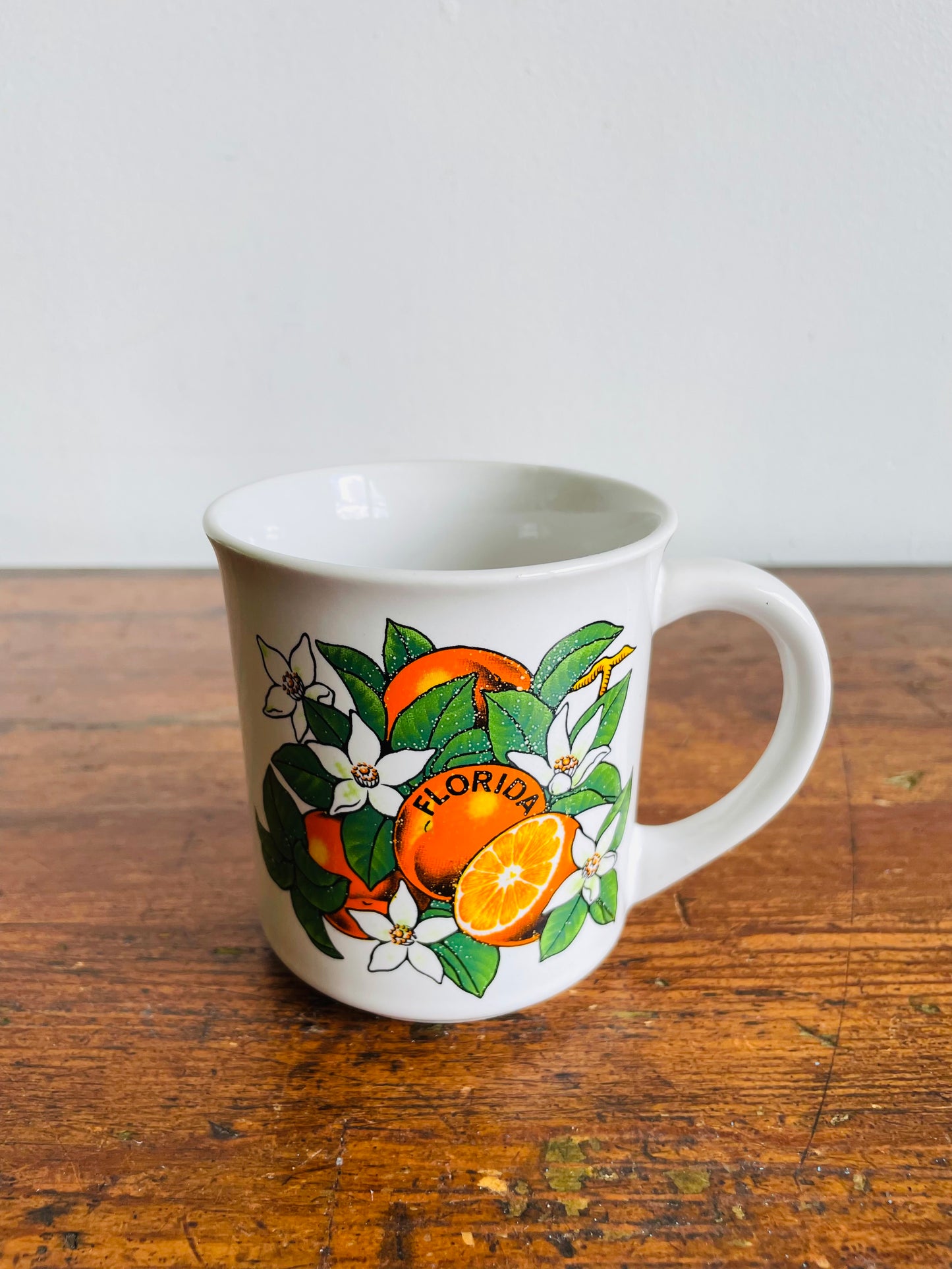 White Florida Mug with Orange Fruit Design - Made in Japan