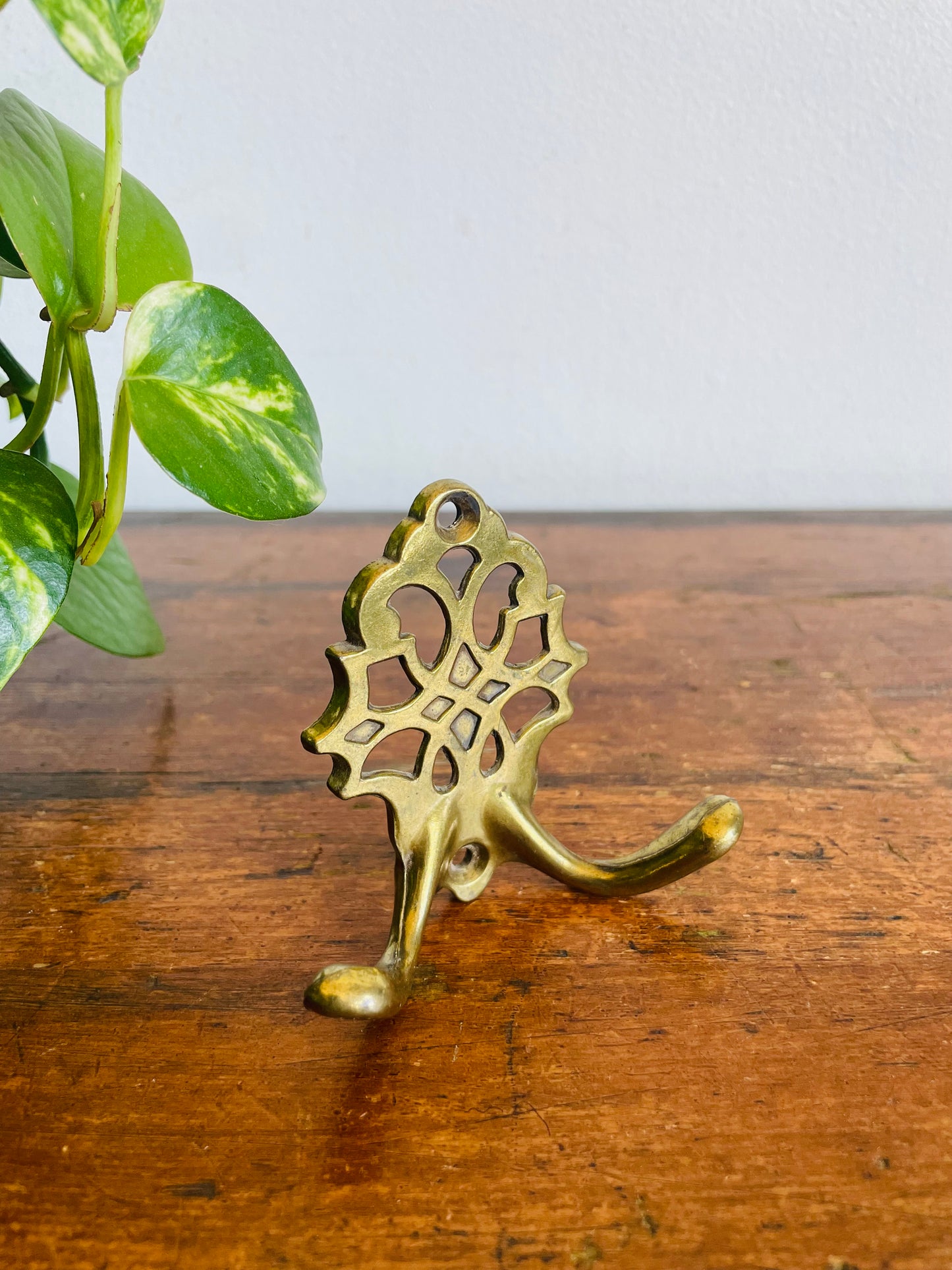 Vintage Solid Brass Wall Hanging Hook with Two Hook Hangers