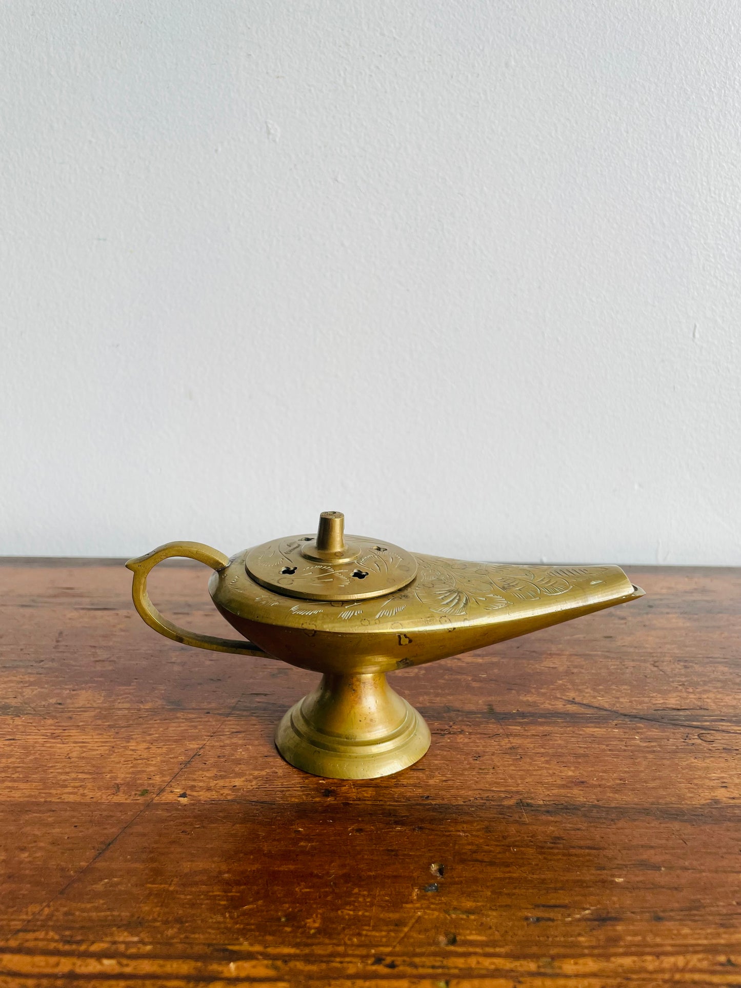 Solid Brass Aladdin Genie Lamp Incense Burner with Lid - Made in India