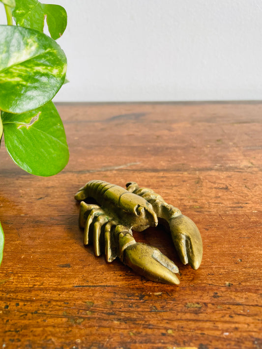 Vintage Solid Brass Lobster Paperweight Figurine