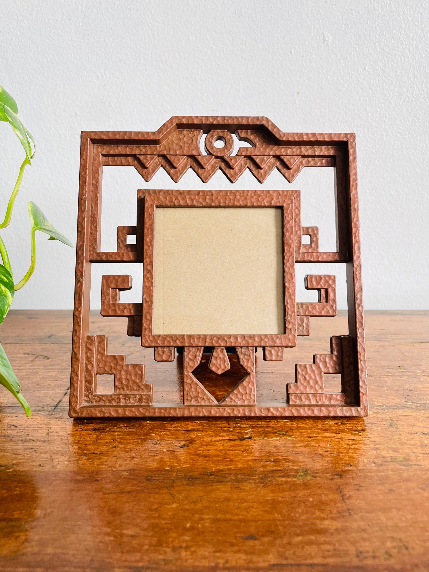Vintage 1993 Southwest Style Copper Tone Hammered Metal Picture Frame with Easel Backing - Terragrafics Inc. - Made in Taiwan - 2.75" x 3.75" Photo Size