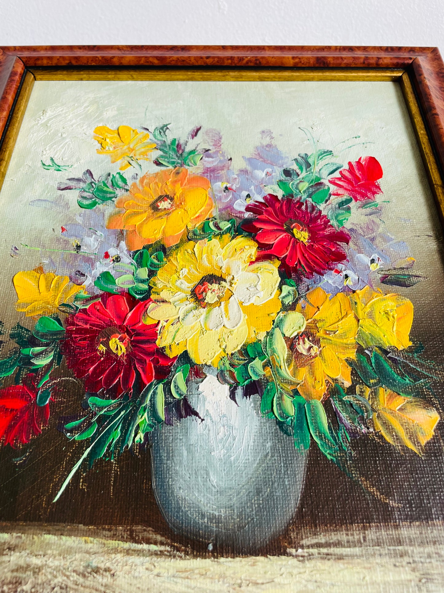 Vintage Original Art Floral Still Life Painting Picture of Flowers in Vase
