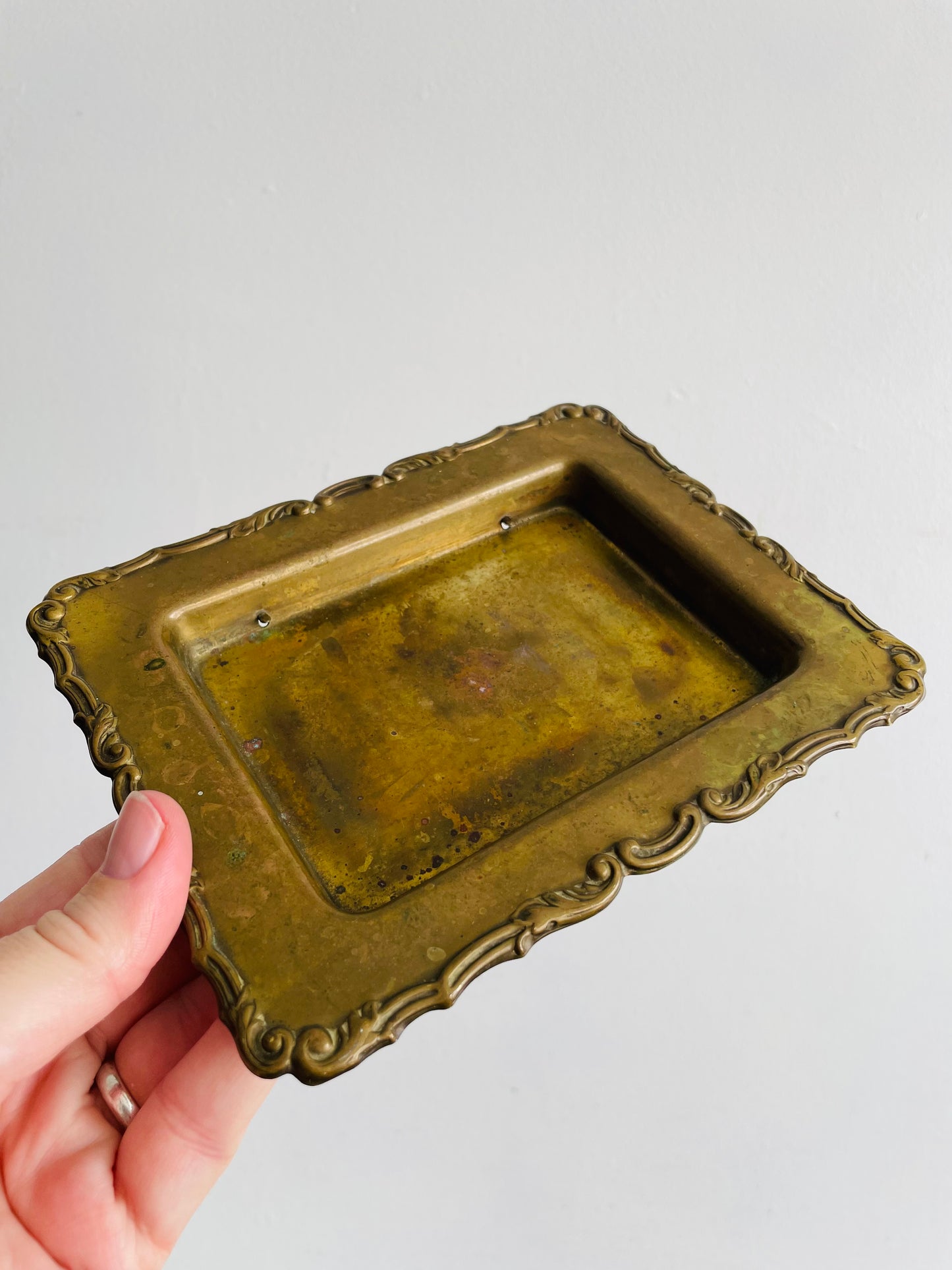 Brass Tray Dish with Ornate Design Around Rim - Great for Business Cards, Soap, Jewellery, Etc.